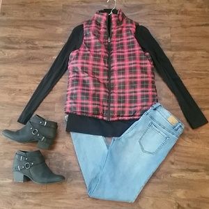 Plaid Reversible Vest With Pockets
